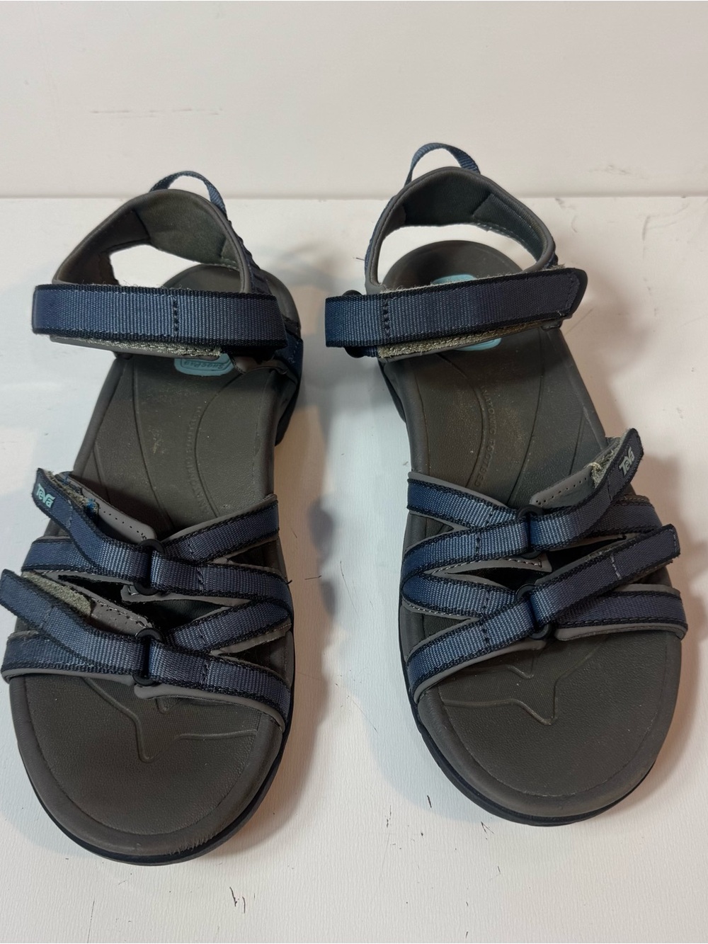 Teva Tirra Strappy Sandals Women's Sz 9 Hiking Outdoors Blue Gray Trail Repaired
